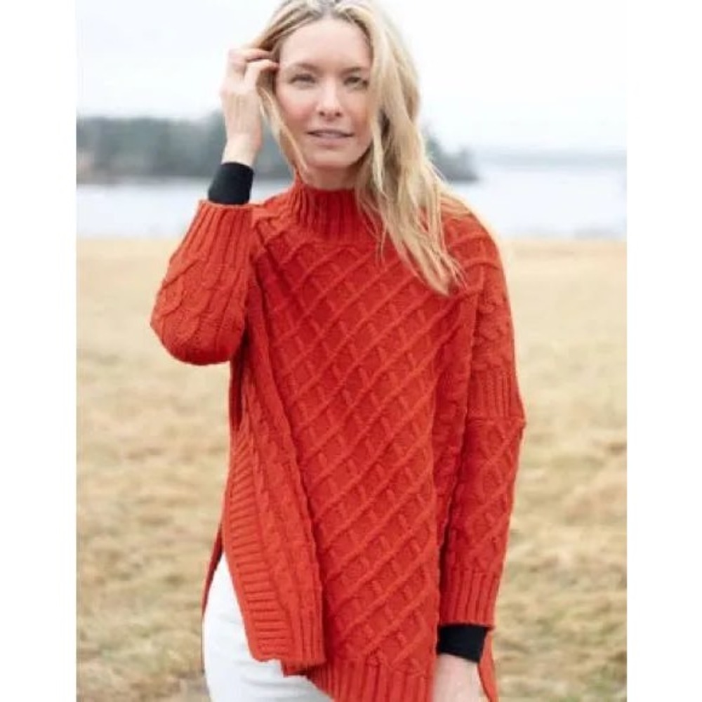 Mer Sea Lisbon Traveler Cable Knit Mock Neck‎ Sweater One Size Classic Fall Knit